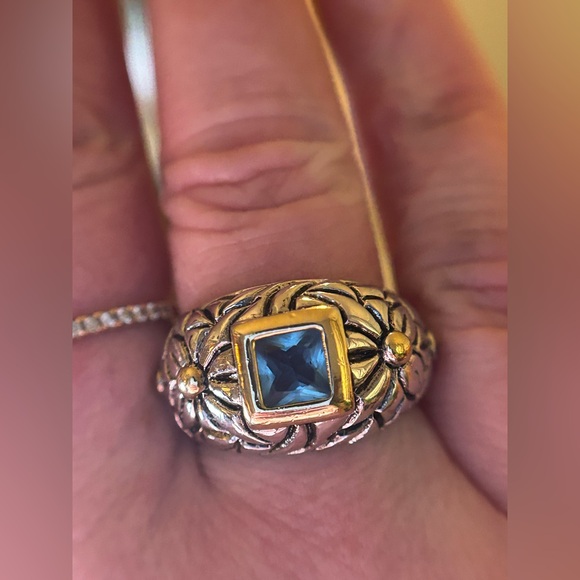 EUC sz8.25 JH Insp. 2CT BEZEL blue stone 925/18k FLORAL ORNATE DOME ring - Picture 9 of 15